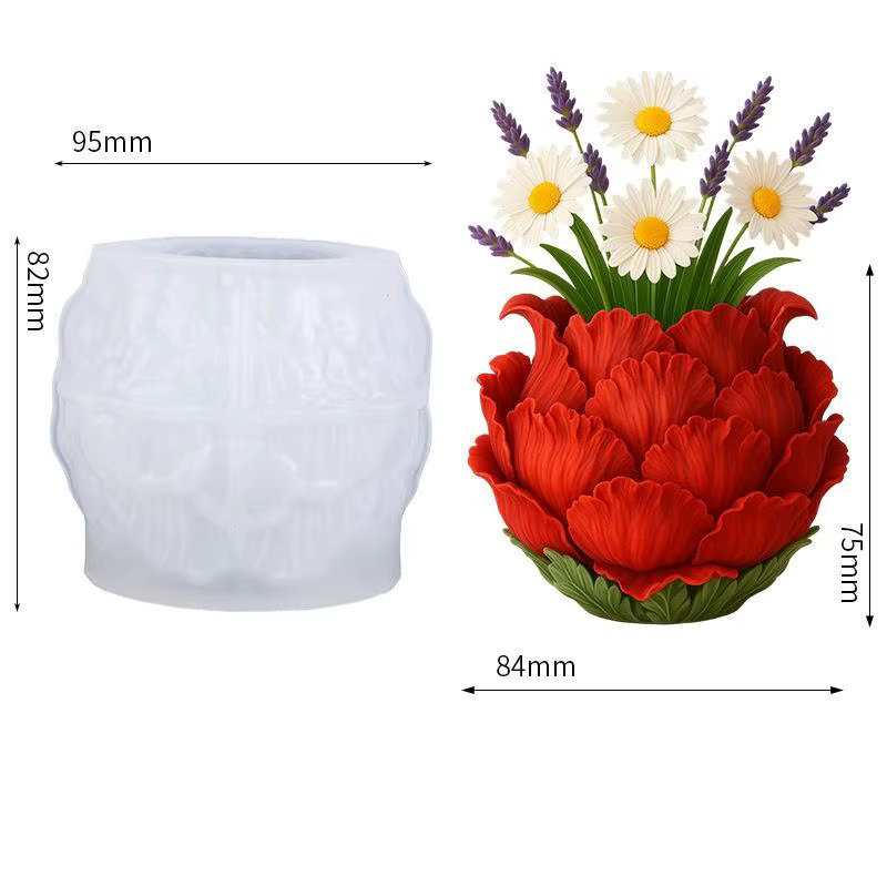 Moule en silicone pour pots en forme de pétales de pivoine 3D