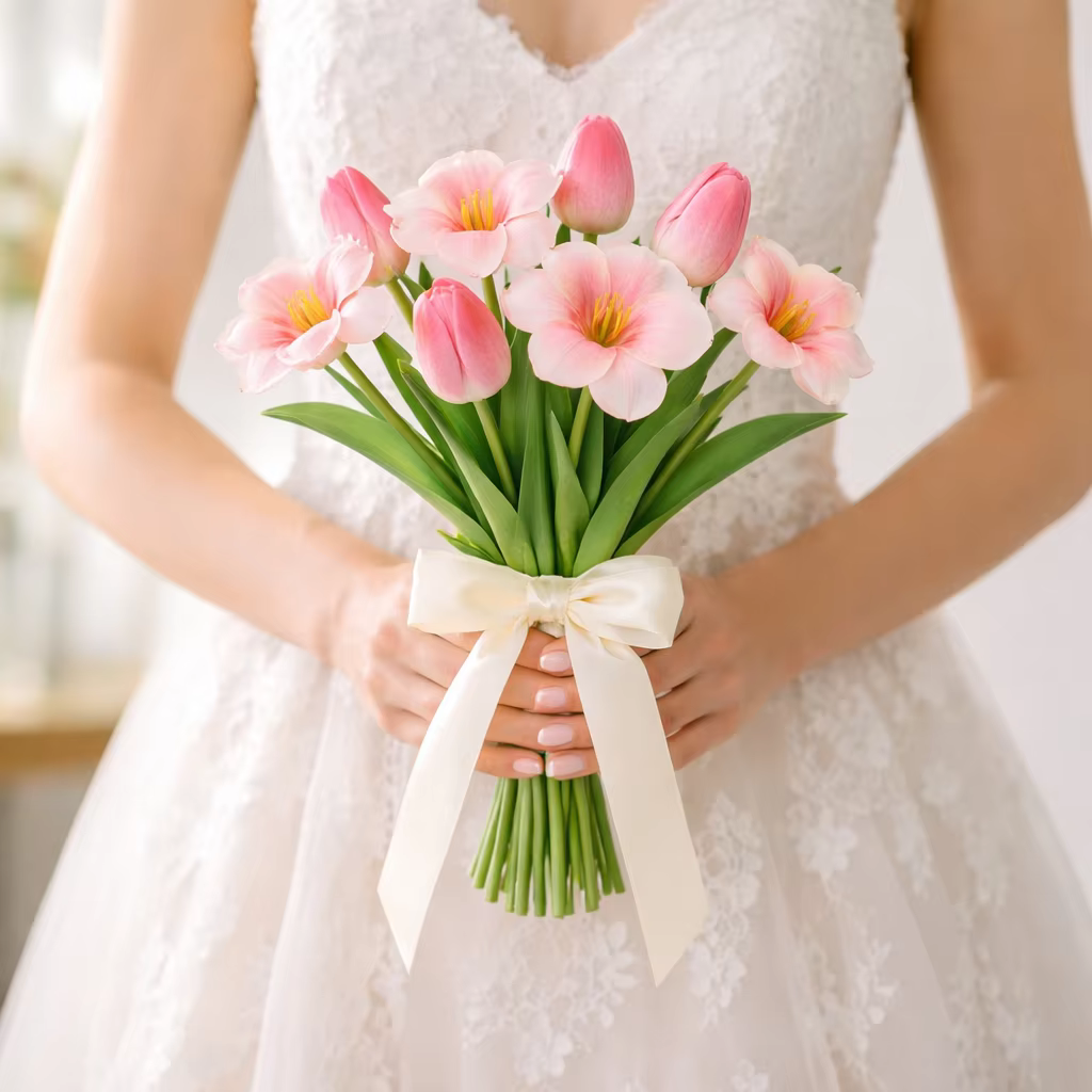 Bouquet de 10 tulipes artificielles roses mélangées