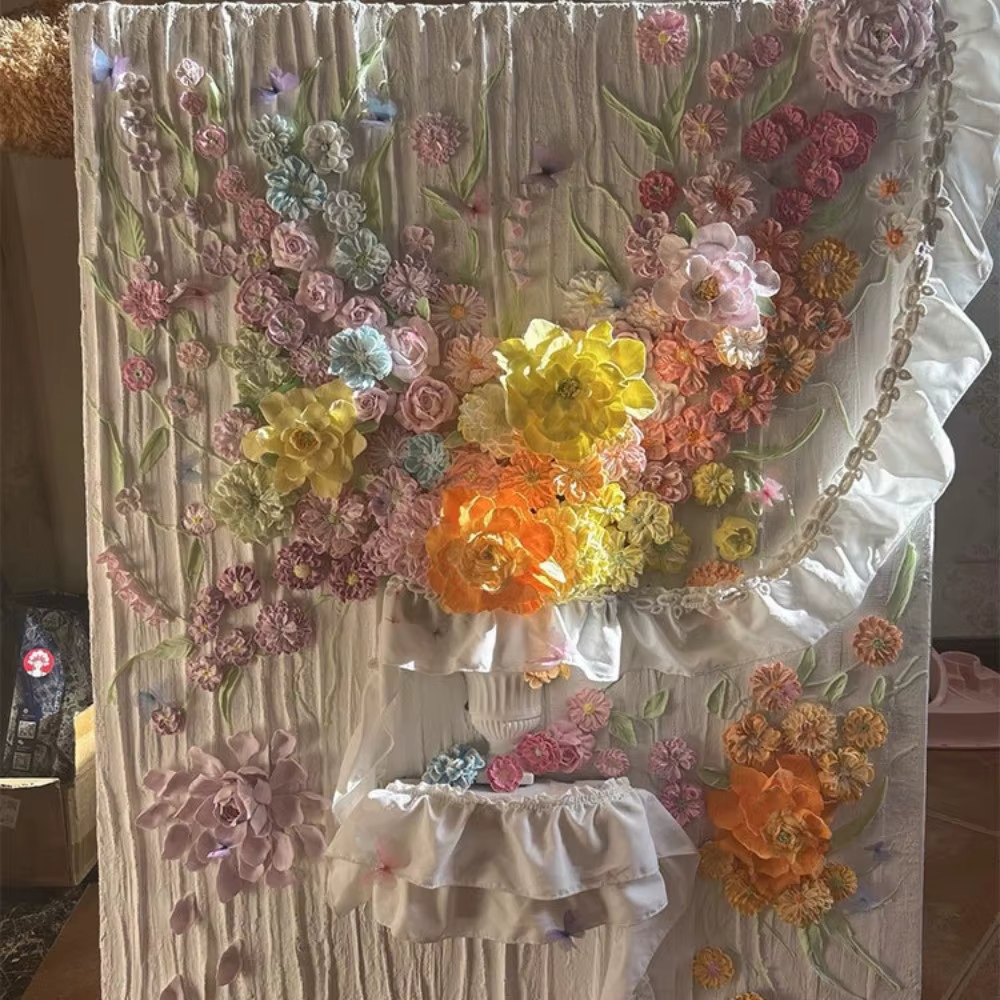 Nouveau vase mural demi-cercle blanc peint à la main