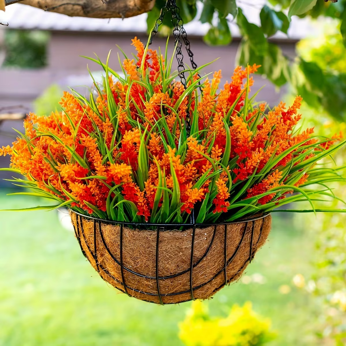 12 paquets d'herbe de lavande et de singe artificielle-arbustes verts en plastique résistant aux UV pour la décoration extérieure de jardin de maison
