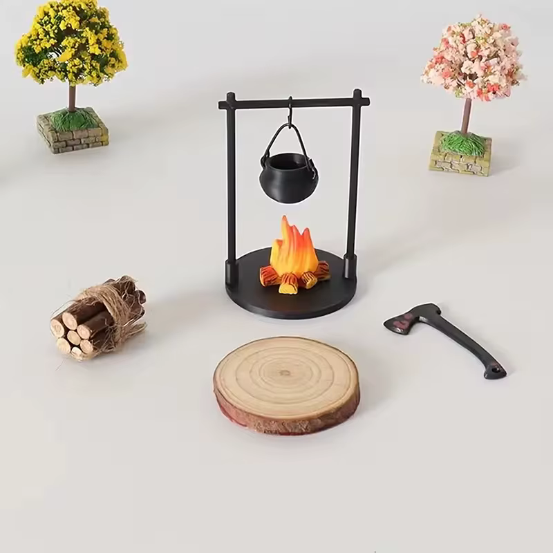 Feu de camp miniature et théière