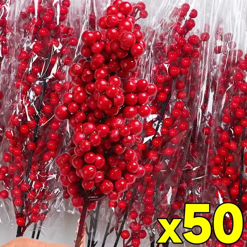 Branche de baies rouges artificielles de Noël