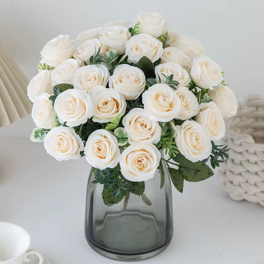 Fleurs artificielles Nordic Rose Soie Mariage Accueil Bouquet De Mariée En Plein Air CourtyardDecoration Vacances BRICOLAGE Cadeau Tir PropsStage