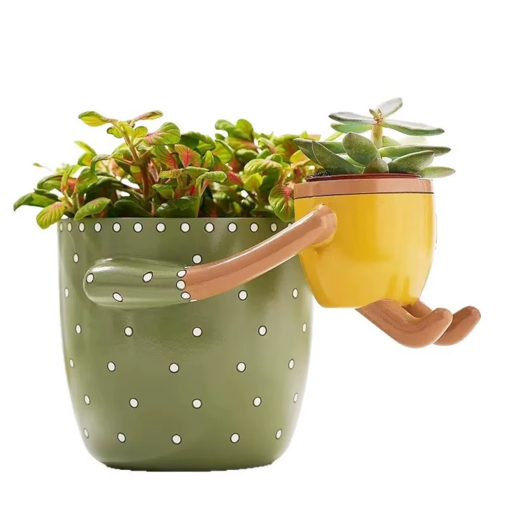 Pot de fleurs en résine parent-enfant avec trous de drainage