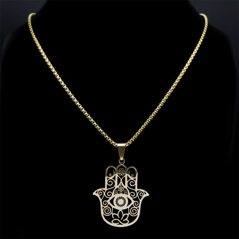 Fleur de vie Fatima Hamsa main pendentif collier pour femmes hommes en acier inoxydable couleur or Om Lotus oeil chaîne bijoux N8083S01