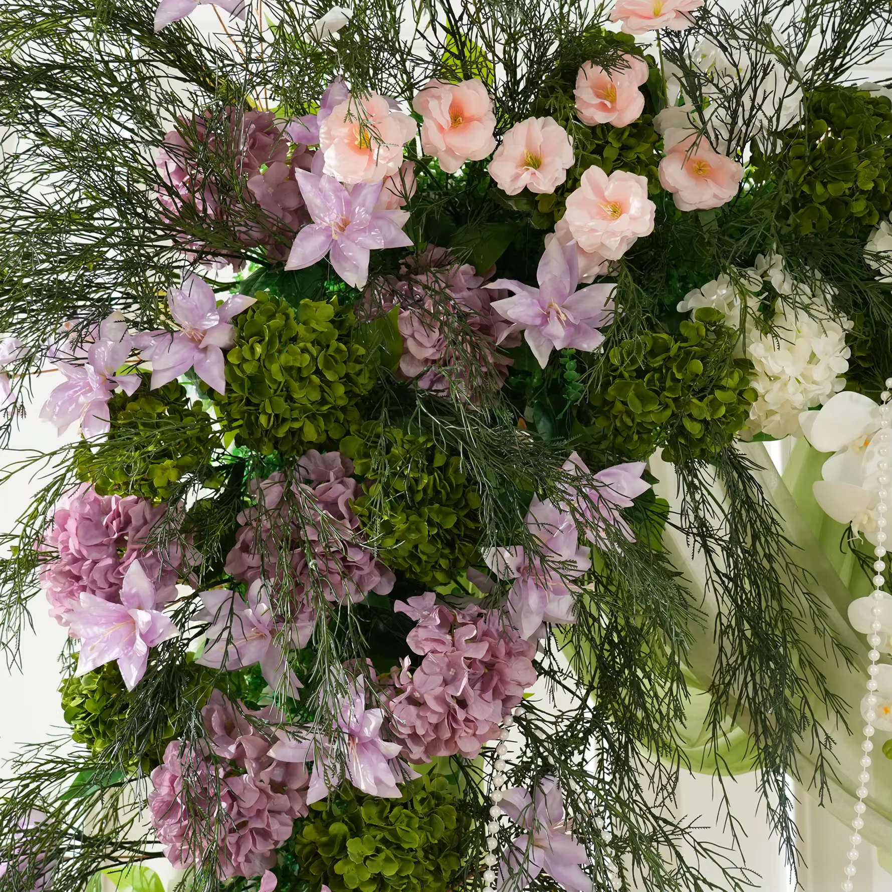 Angela fleur A9033 violet blanc hortensia coin Arrangement floral mariage décoration verdure artificielle rangée suspendue
