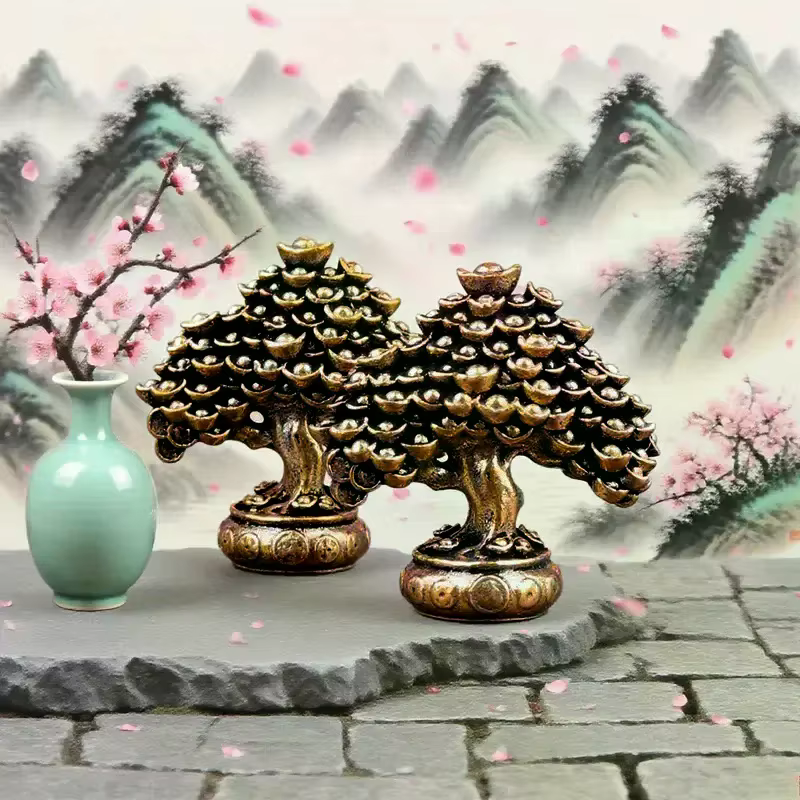 Figurines Feng Shui d'arbre de richesse chinoise en laiton