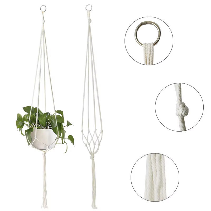 Panier suspendu de plantes en macramé fait à la main