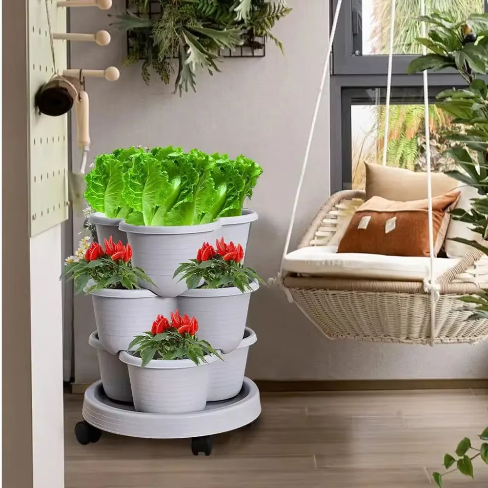 Nouveau pot de fleurs vertical empilable en plastique