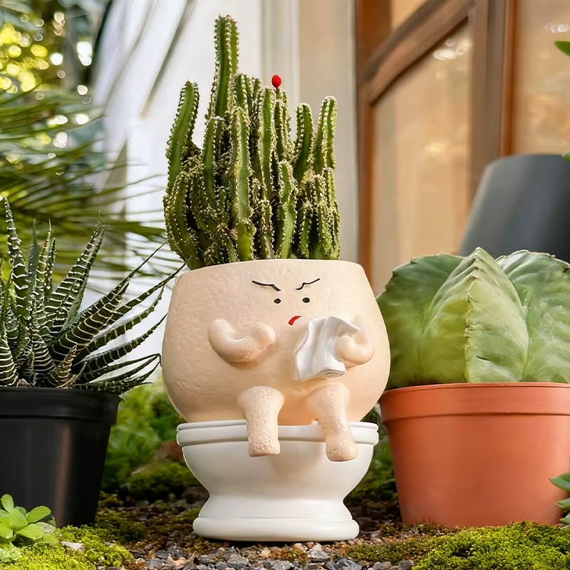 Pot de fleurs amusant en résine en forme de fantôme pour plantes succulentes avec porte-rouleau de papier toilette