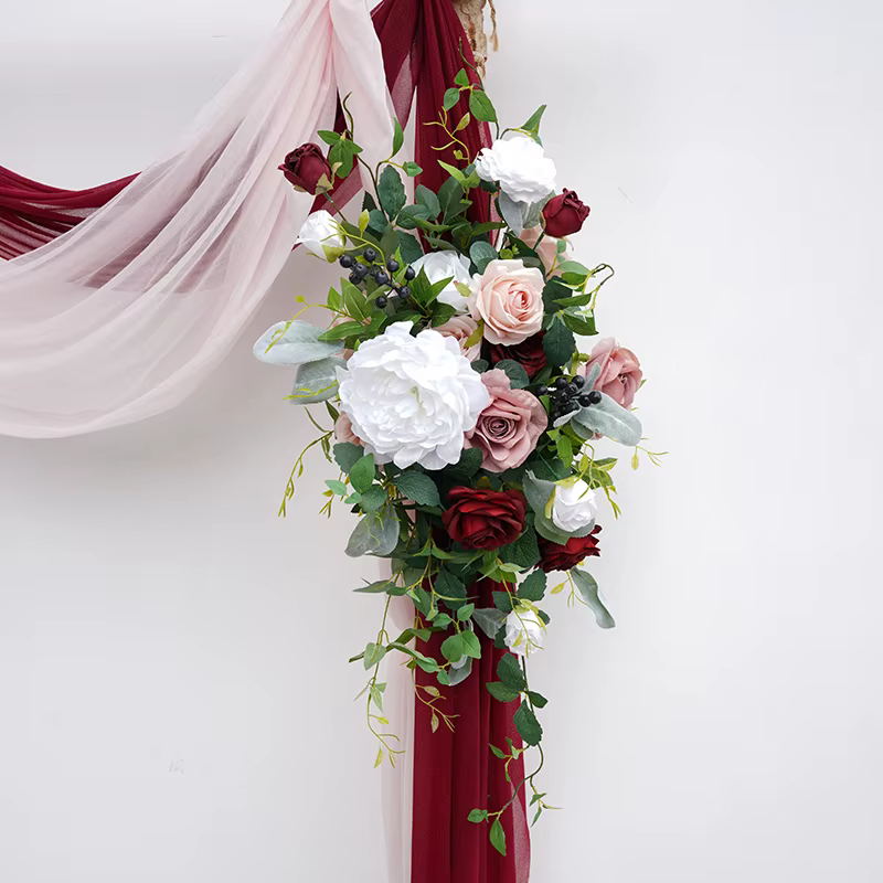 Pâte de haricots Rose pivoine verdure accrocher fleur rangée en plein air mariage Banquet toile de fond décor Arrangement Floral événement fournitures H864604