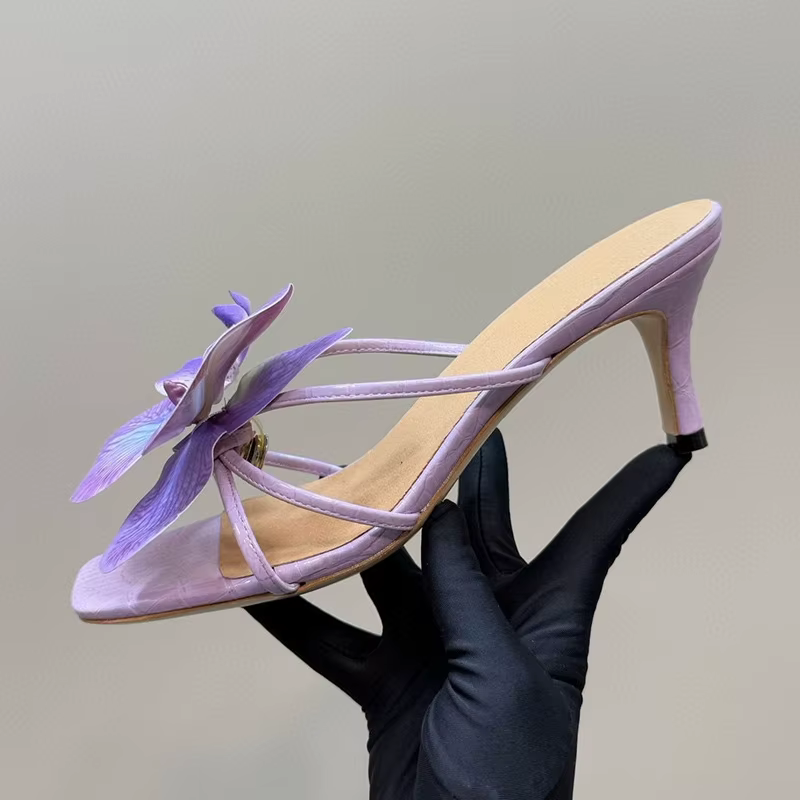Pantoufles à talons hauts pour femmes, en cuir véritable, bout ouvert, talons chaton, sandales paresseuses, diapositives d'été, chaussures de plage pour vacances à la mode