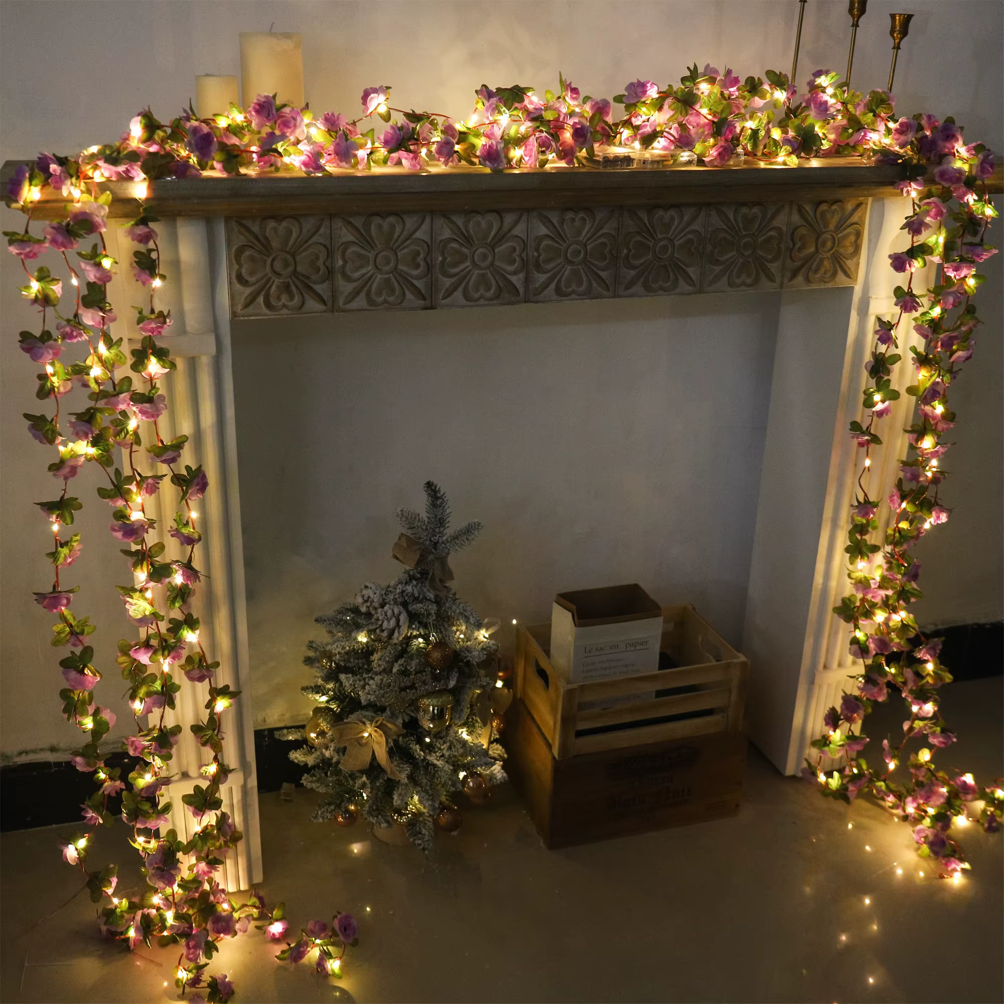 Rose LED lumières chaîne fleurs artificielles feuilles de lierre guirlande de mariage maison chambre décoration arc suspendu mur jardin fête décor