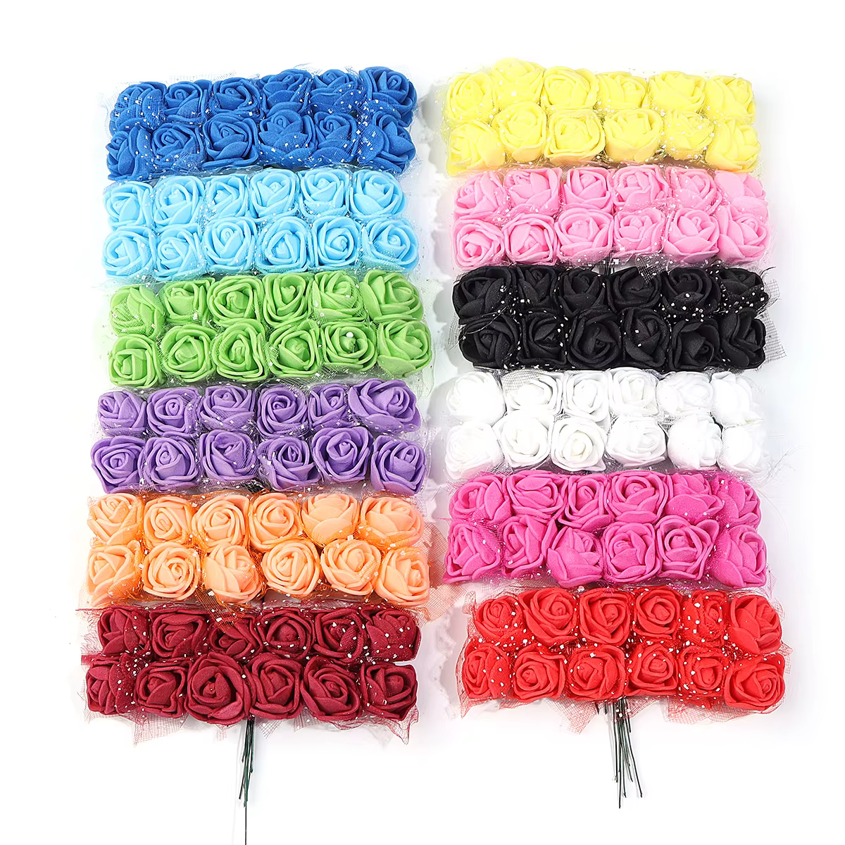 144-288 pièces 1.7cm Mini dentelle PE Rose mousse têtes de fleurs Bouquet pour mariage décoration de la maison