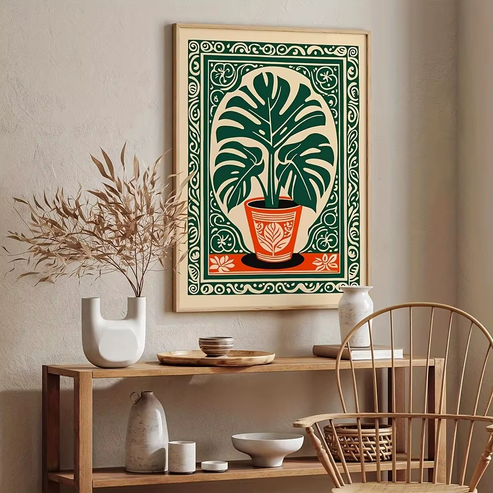 Toile imprimée de plante de Monstera bohème