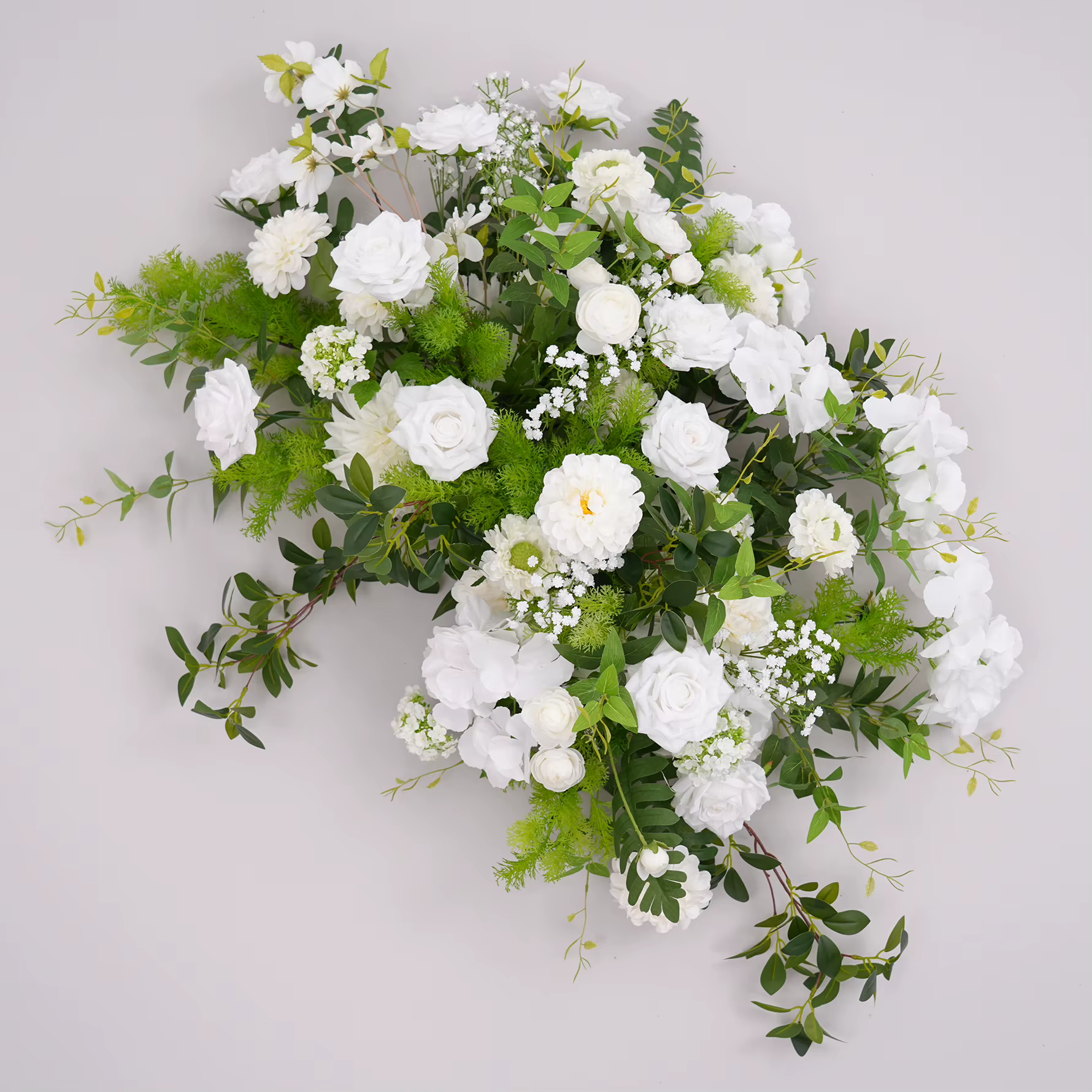 X8970 blanc Rose hortensia vert laisser accrocher rangée florale mariage toile de fond décoration sol allée Arrangement floral fenêtre affichage