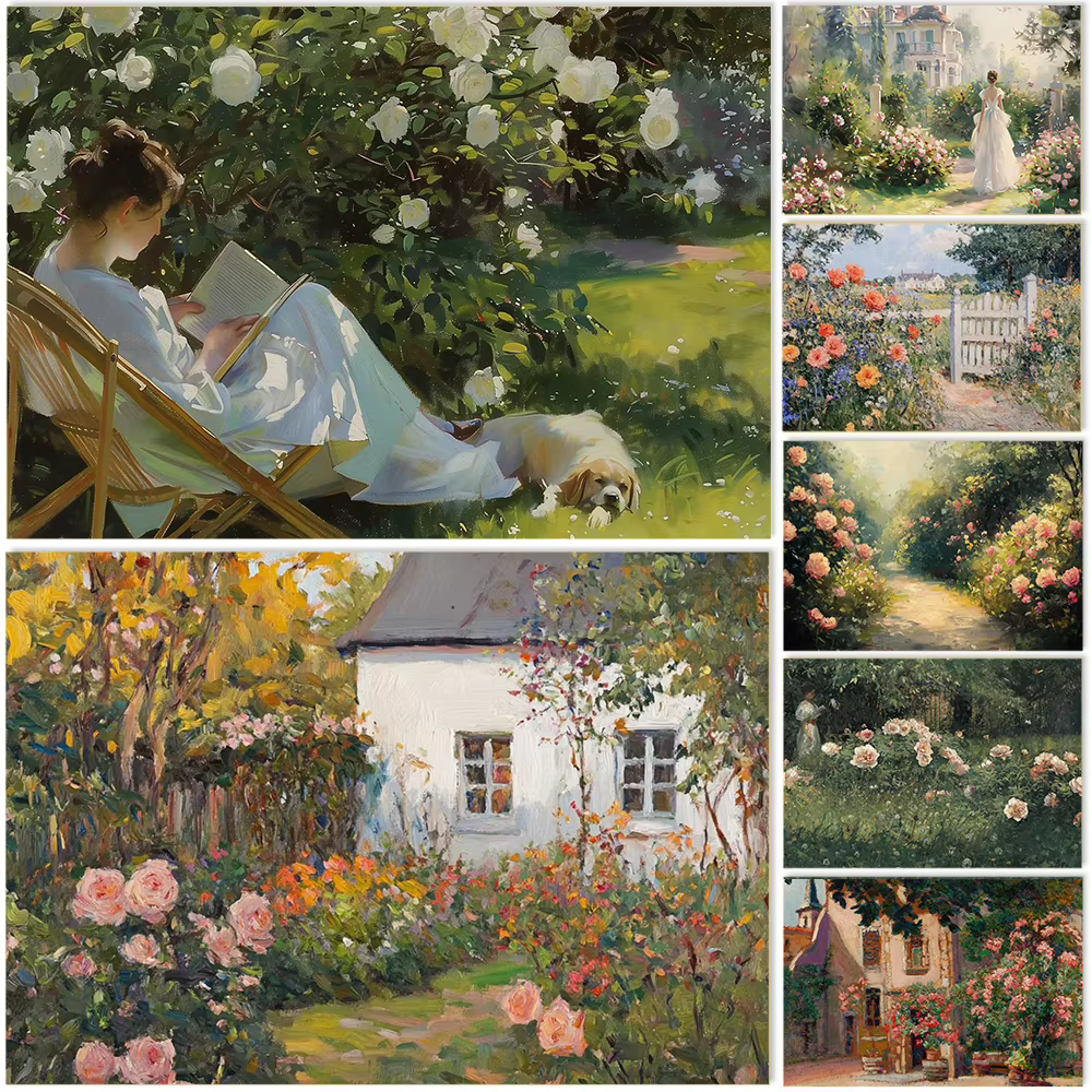 Paysage Floral rétro français inspiré de Monet