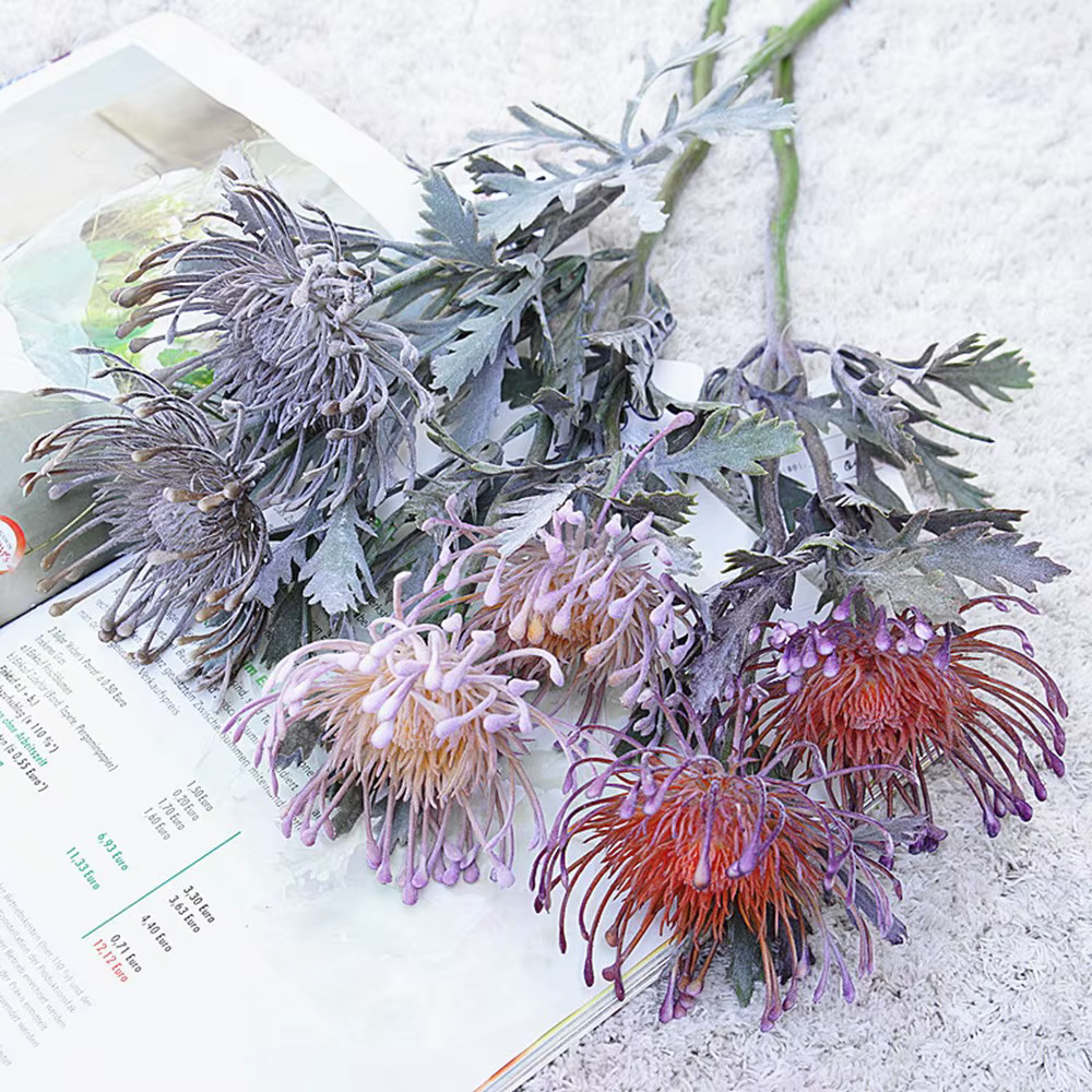 Fleurs artificielles branche courte griffe de crabe 2 fourchettes Pincushion Festival guirlande Vase pour la maison décoration de salle de mariage fausse plantation
