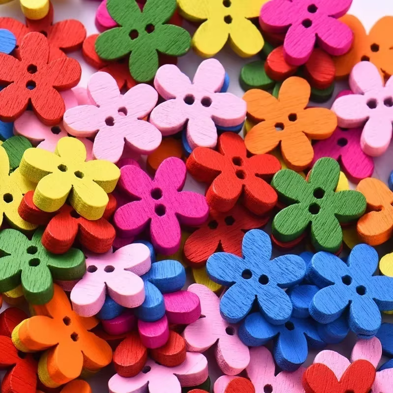 Boutons décoratifs en bois à fleurs mélangées