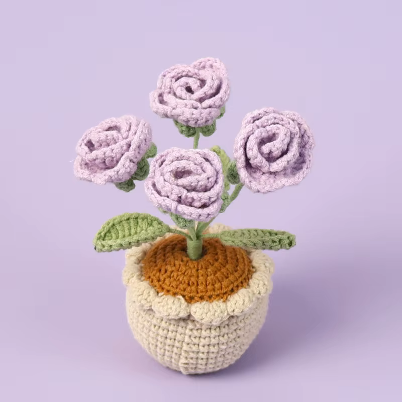 Fil Crochet4Artificial Rose plante en pot cadeau de saint valentin décoration de mariage décor à la maison accessoire de photographie