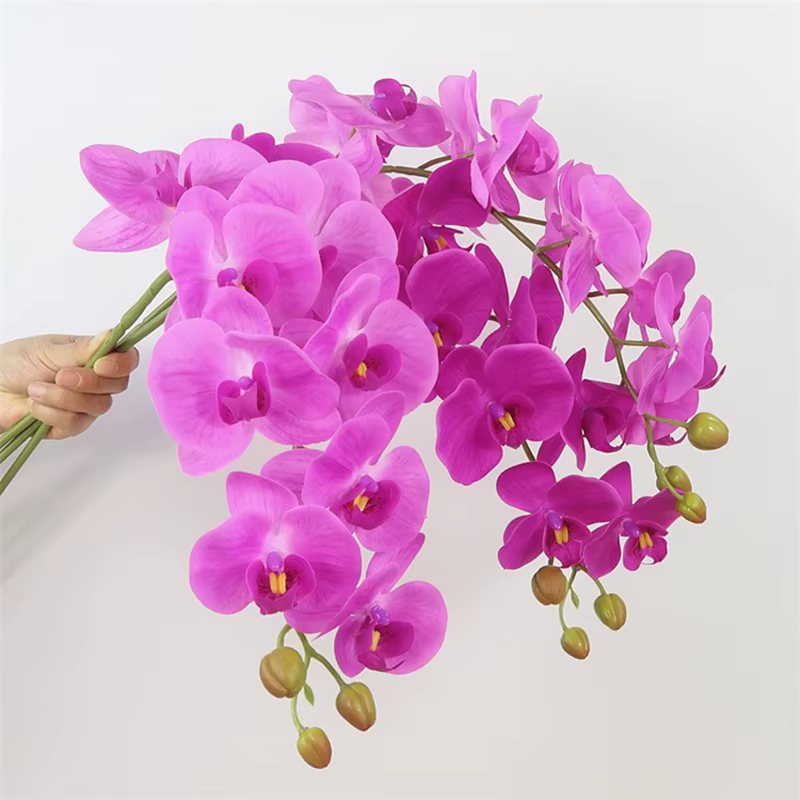 9 têtes de fleurs d'orchidées papillon artificielles de 98 cm