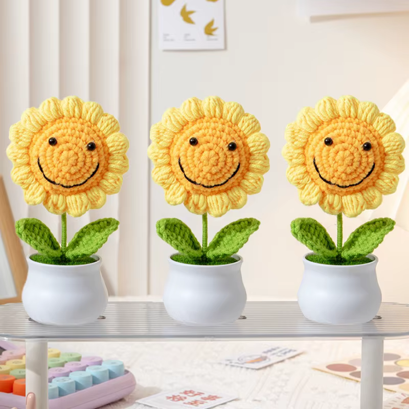 1 pièces fleurs artificielles créatives mignon Crochet Pots de tournesol tricoté fleur à la main cadeau maison cadeaux d'invité de mariage décor de bureau