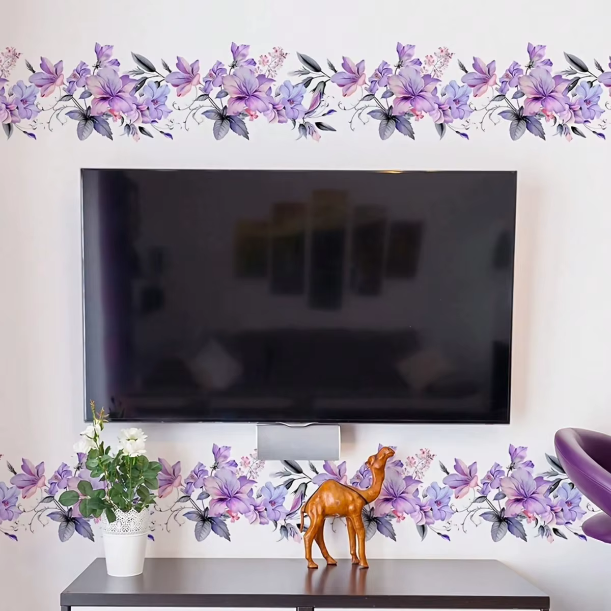 Autocollant mural de vigne florale violette
