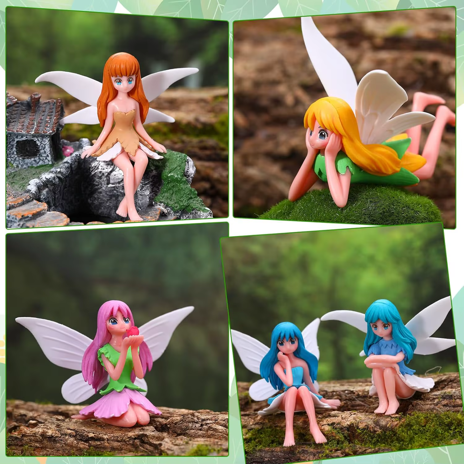 4 figurines de fées miniatures