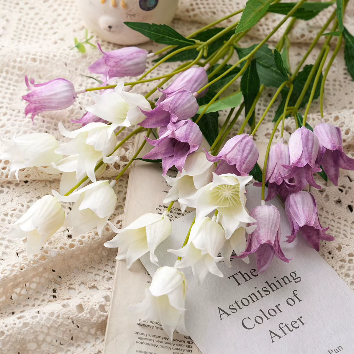 6 têtes de fleurs artificielles en soie Campanula