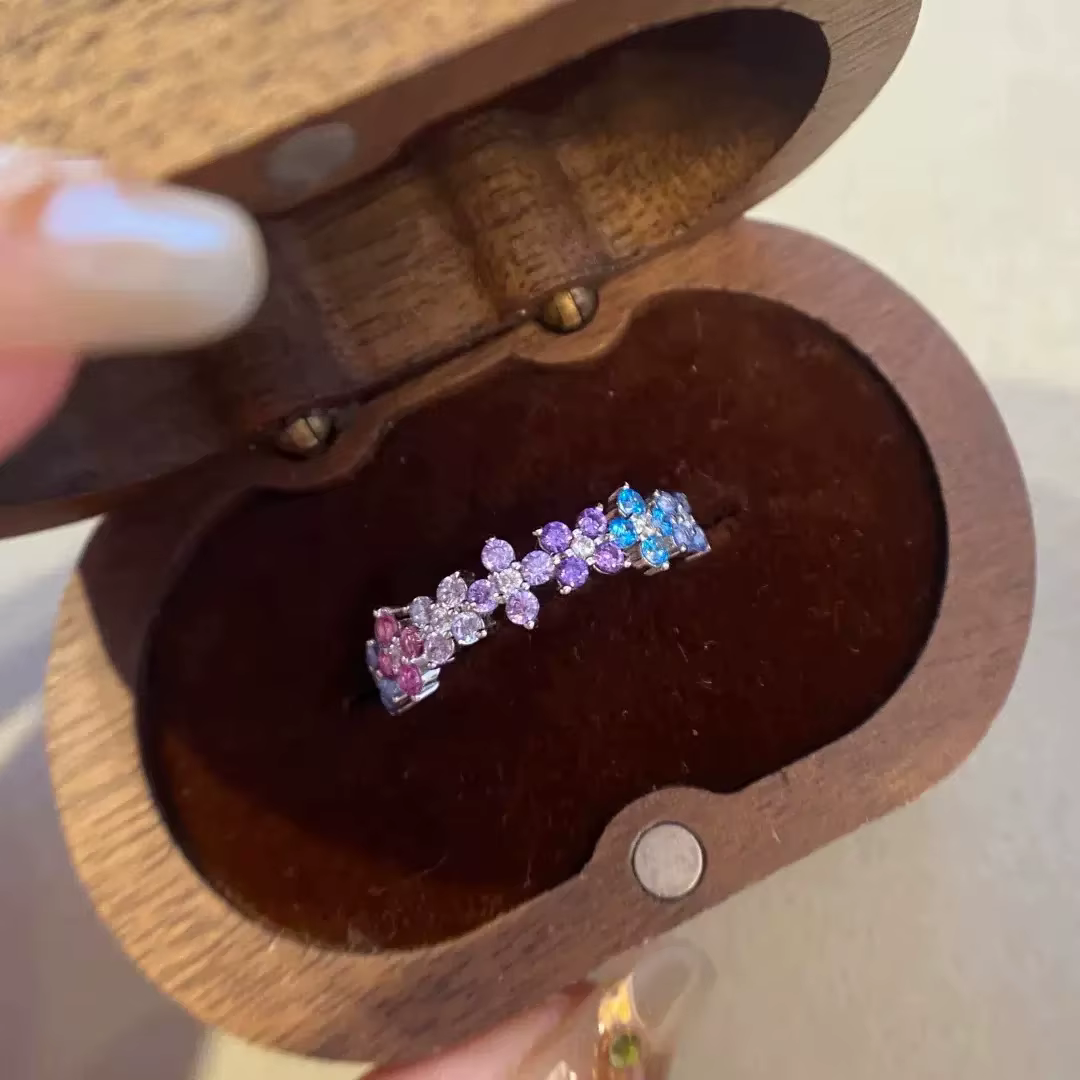 Bague couleur argent en Zircon coloré pour femmes et filles, cadeau de fête de mariage, accessoire de bijoux tendance
