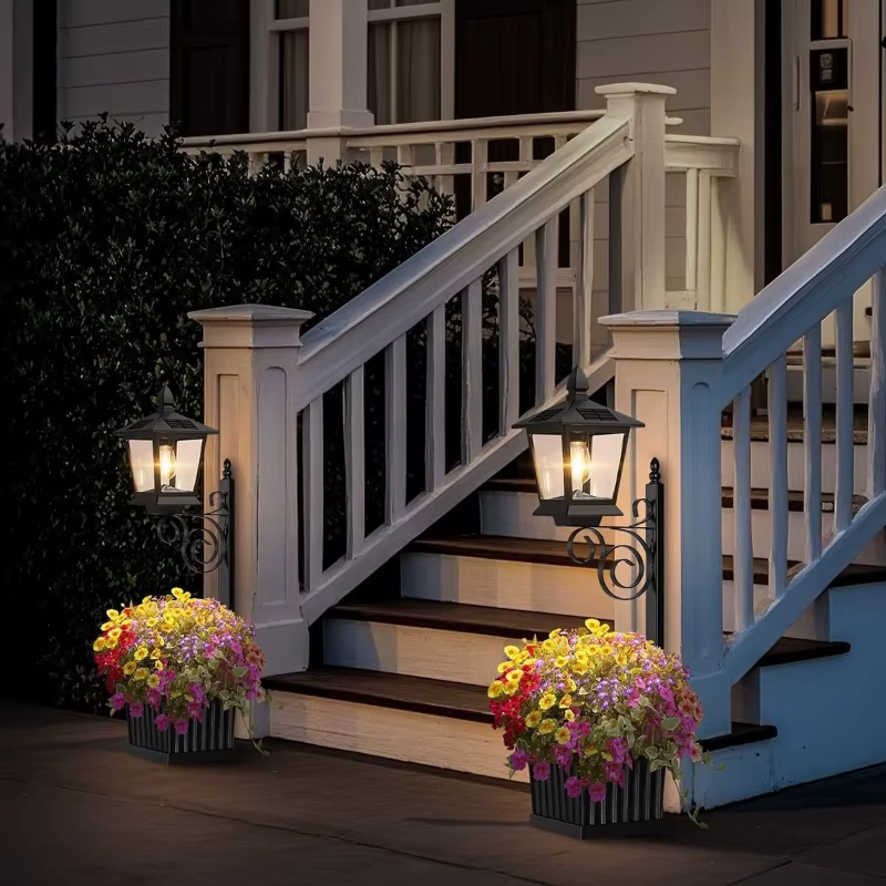 Pot de fleurs solaire imperméable d'extérieur 2-en-1 avec lumière décorative pour la maison