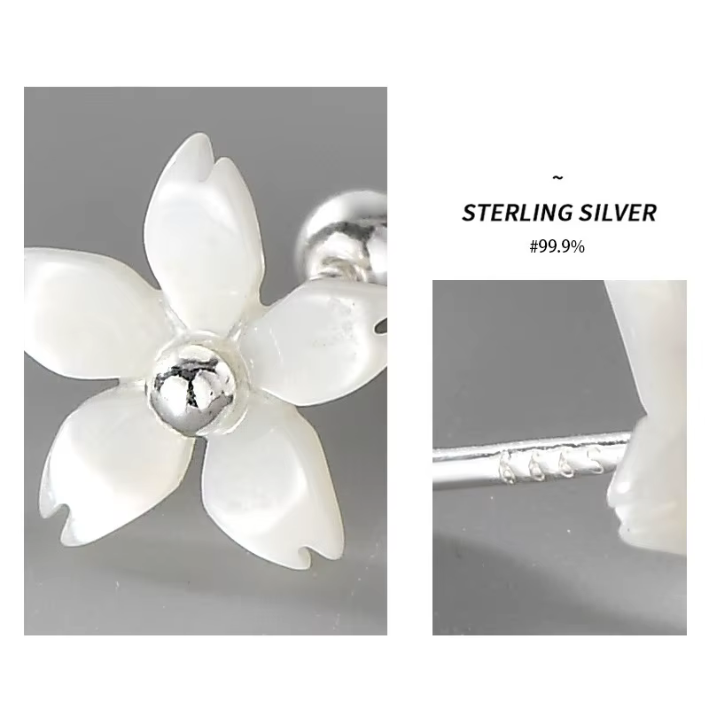 Boucles d'oreilles à tige en argent regardé 925 pour femme, fleur de coquillage, plante, mode coréenne exquise, boucle d'oreille à vis, piercing, cadeau de bijoux
