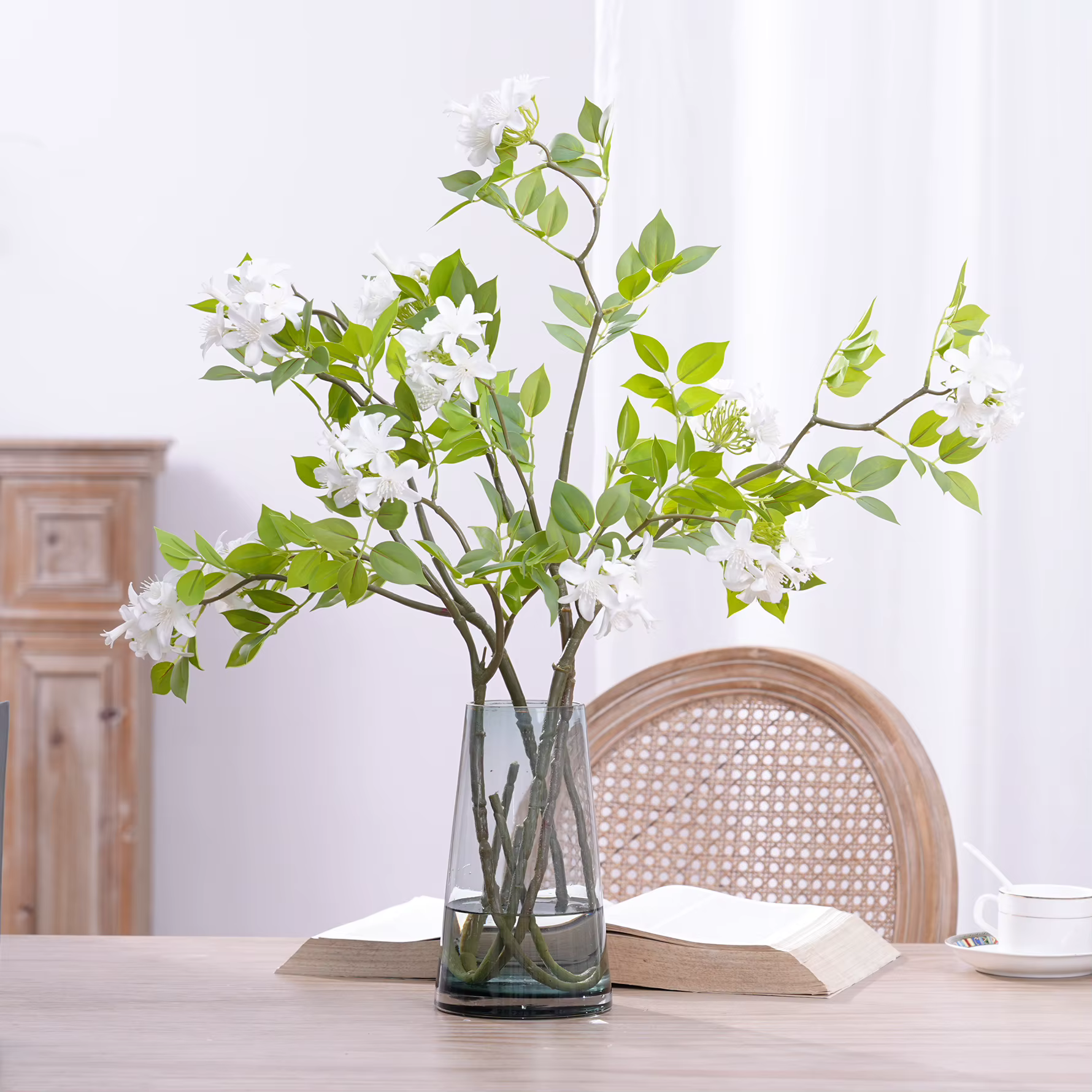 C1015 Plante Artificielle Branche de Chrysanthème Vert Fleur Blanche Arrangement Floral Mariage Décoration de Table Maison Accessoires de Photographie