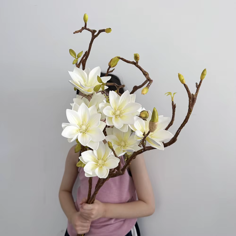 Magnolia blanc 70cm fleur artificielle Faux dégradé