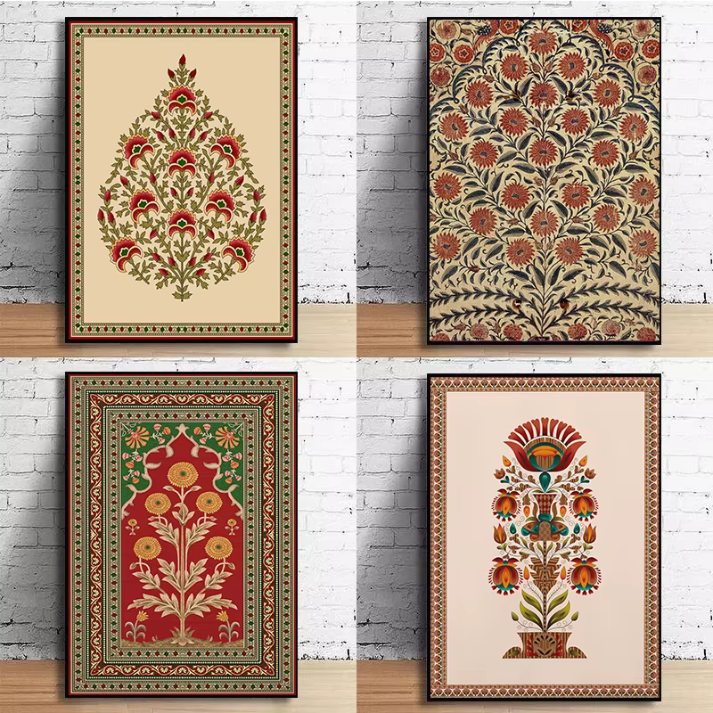 Art populaire indien imprimé Floral persan Vintage arbre de vie fleur de Lotus impressions sur toile peinture mur Art affiche décor à la maison Cuadros