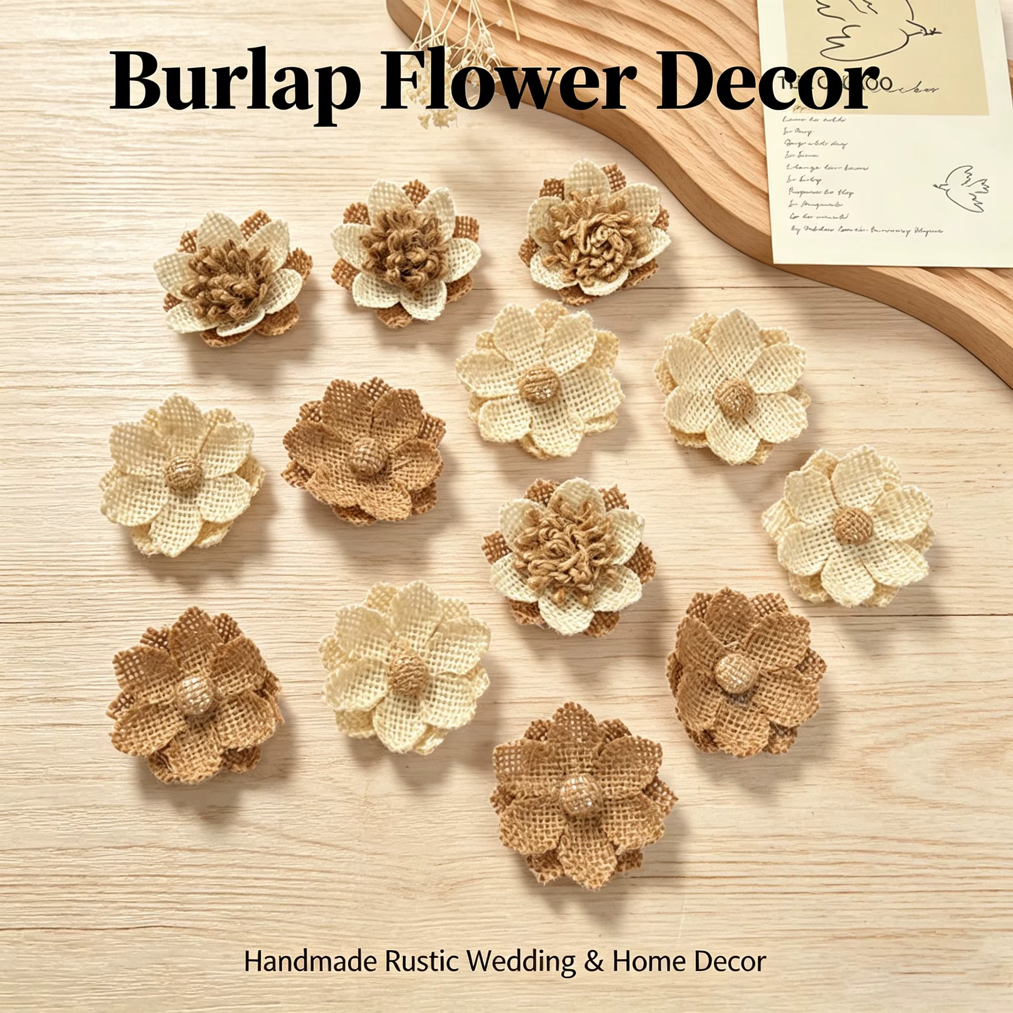 10 pièces de fleurs en toile de jute naturelle, patchs de fleurs en tissu de lin rustique, appliques vintage DIY pour mariage, Noël, décoration intérieure