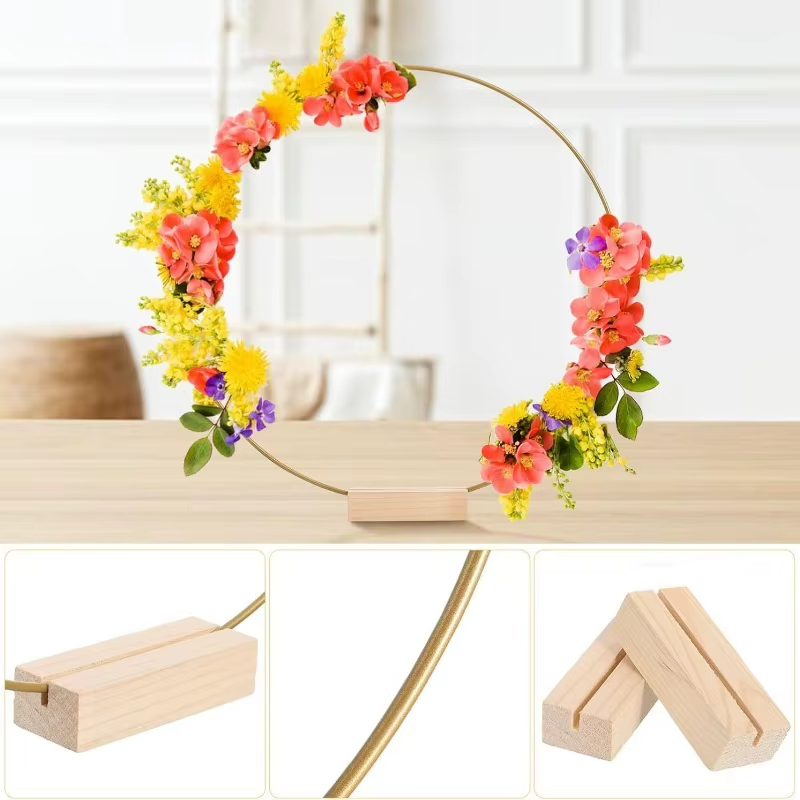 10 cerceaux floraux ronds en métal de 25 cm avec bases en bois pour décoration de table de mariage
