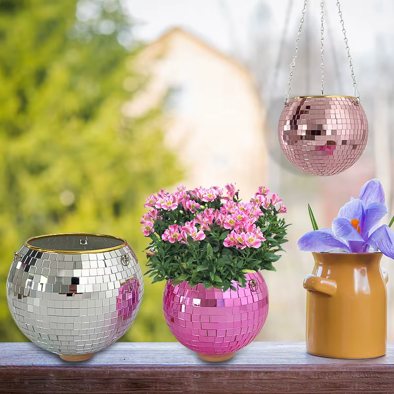 Nouveau Boule Disco suspendue Pot de fleur plantes d'intérieur Style bohème jardinière de fleurs Pots corde miroir suspendu panier jardin décor Vase