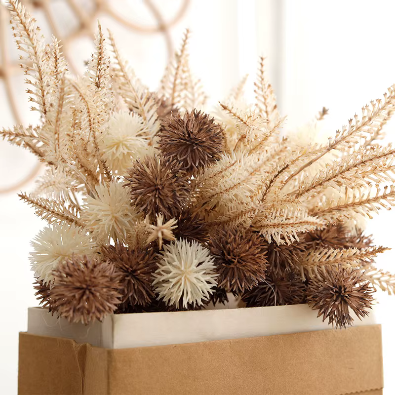 Kiku fleur artificielle boule de épineux fleurs en plastique marron pompon Mums fausse plante bricolage maison salle de mariage rétro lavande décoration