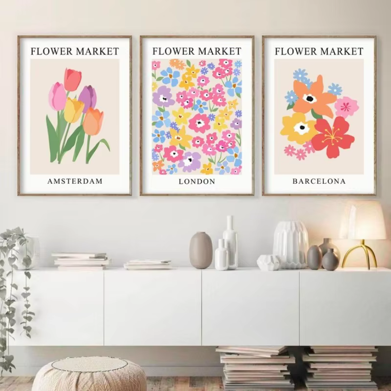 Affiche de ville de marché de fleurs florales abstraites