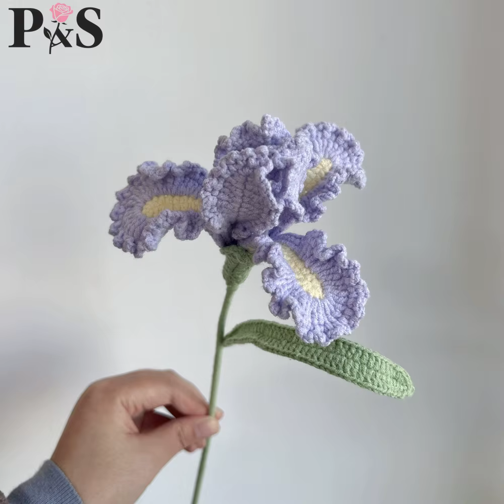 Iris Crochet fleurs fait à la main rose violet bleu tricoté fini