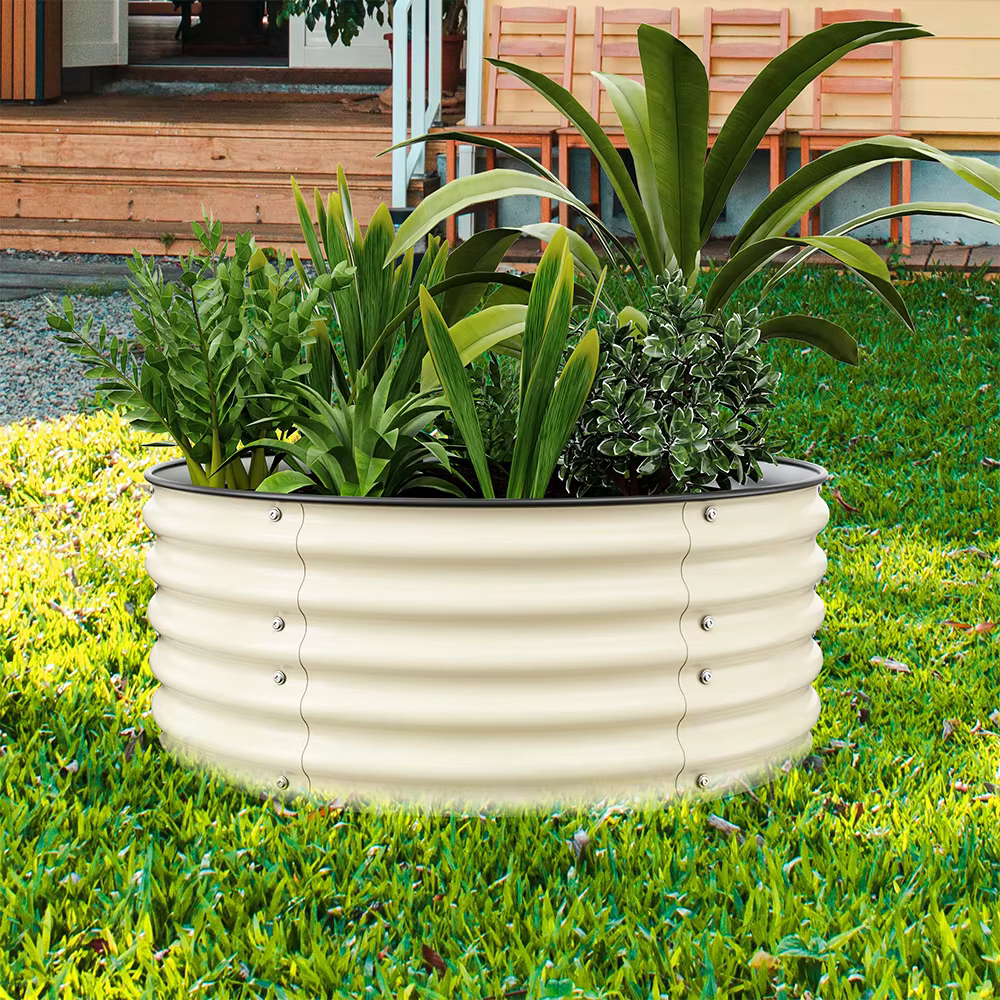 Boîte de jardinière ronde en métal pour fleurs