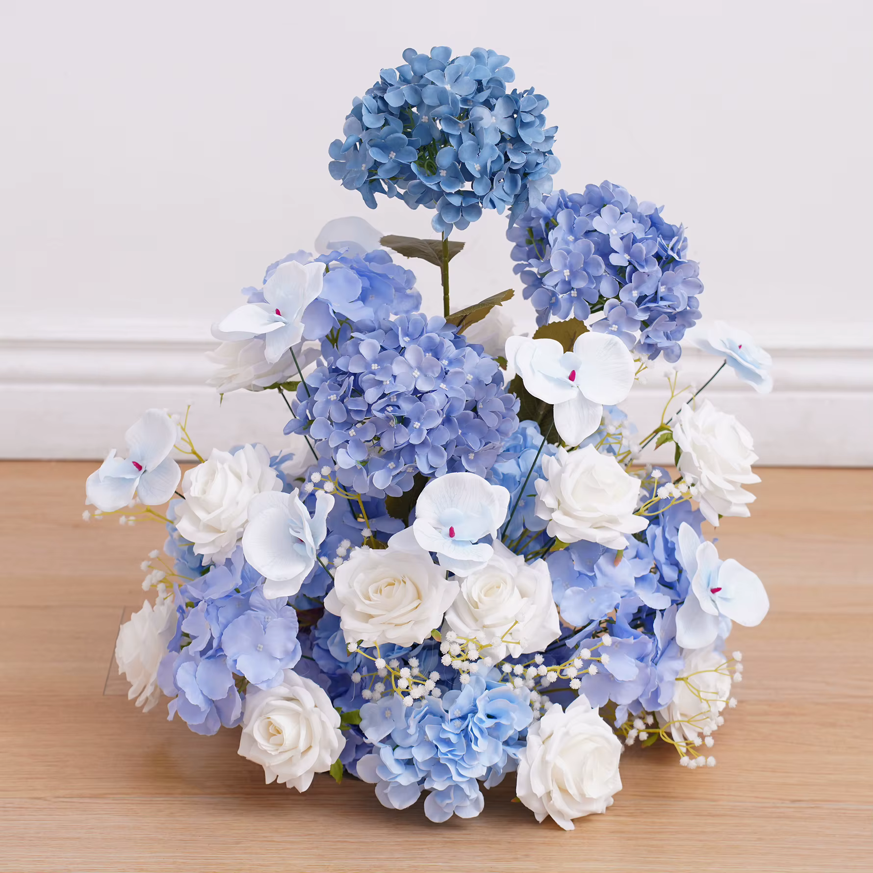 Grand hortensia bleu brume et blanc