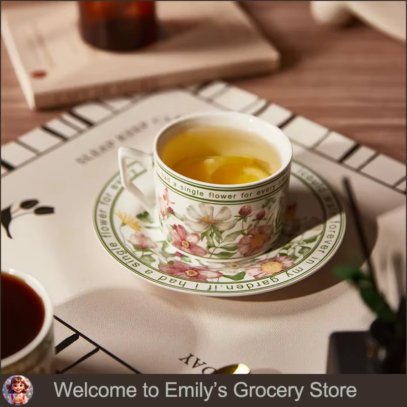 Ensemble de tasses à thé et soucoupes Vintage français de 260ml, tasse en céramique florale de luxe légère, tasse à expresso, tasses à café tournesol pour la maison et le bureau, cadeau