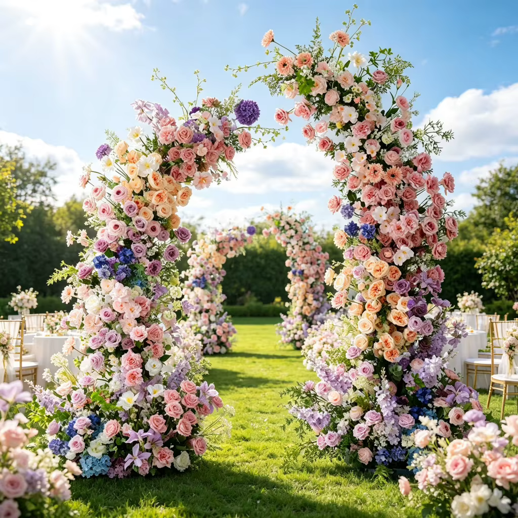 Arche de fleurs artificielles Uflower rose et violette pour mariage