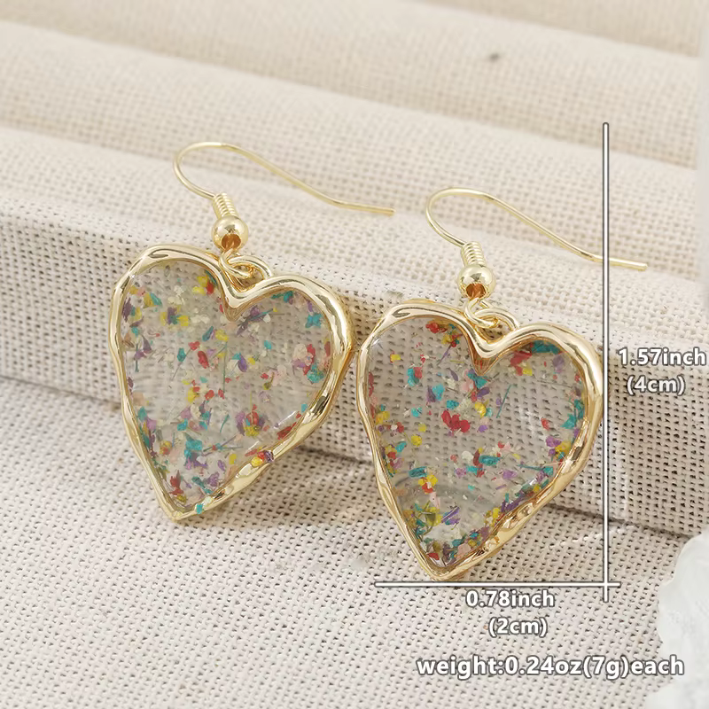 Boucles d'oreilles en forme de cœur pour femmes, fleurs séchées, résine transparente, bijoux romantiques, cadeau d'anniversaire de saint-valentin