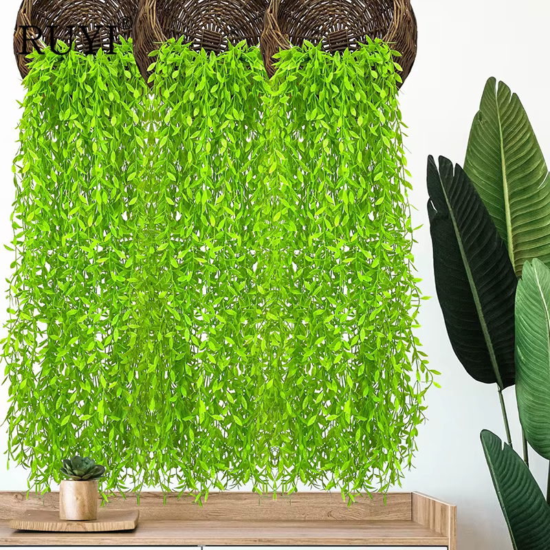 Simulation de Branches de saule pleurs plantes vertes artificielles tenture murale rotin fleur en plastique bricolage décor de mariage maison accessoires Photo