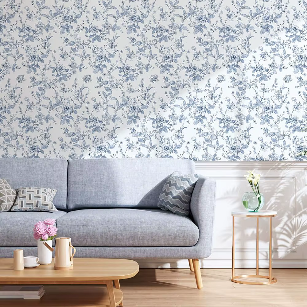 Papier peint autocollant bleu floral