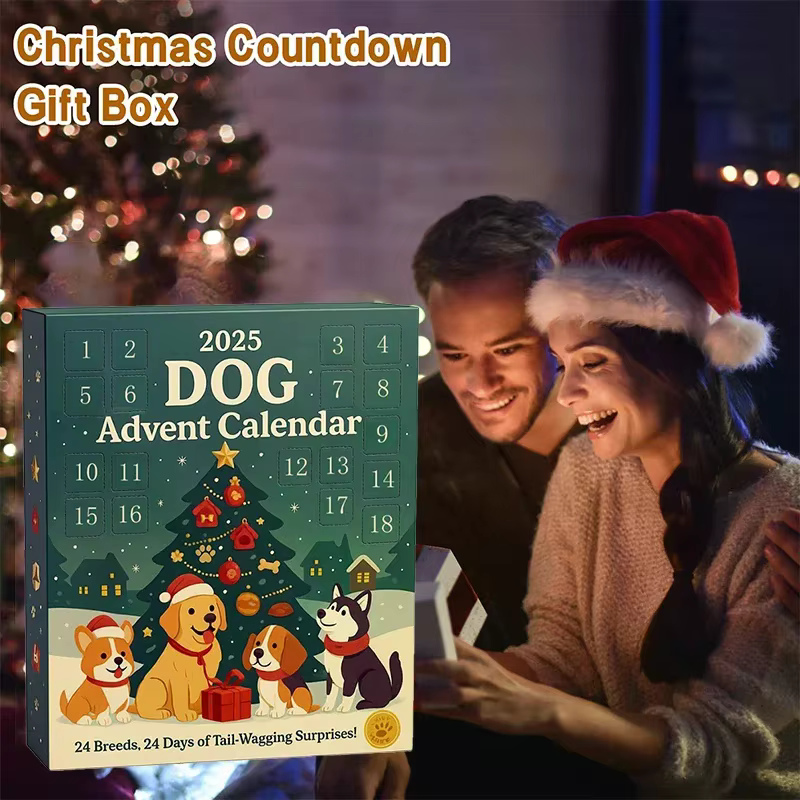 Calendrier de l'Avent pour chien, 2025 à 24 pièces, ornements de races festives 2D, calendrier de l'avent pour animaux de compagnie avec ornements réutilisables, idée pour l'amour des chiens
