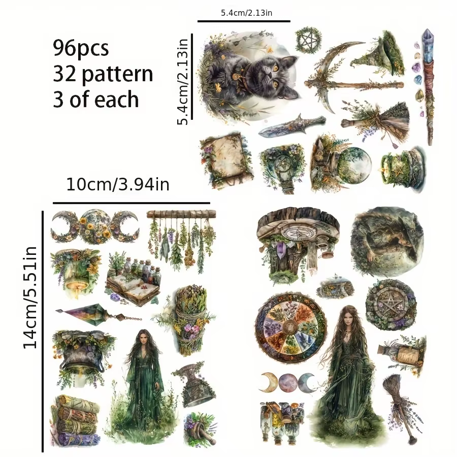 96-99pc autocollants magiques avec herbe magique colorée